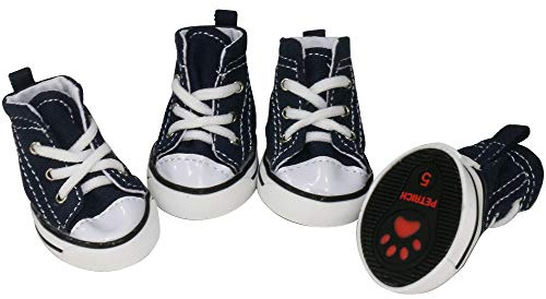 URBEST 4 Pcs Pet Dog Puppy Canvas Sport Shoes, Sneaker Boots, Outdoor Nonslip Causal Shoes (5#, Blue)