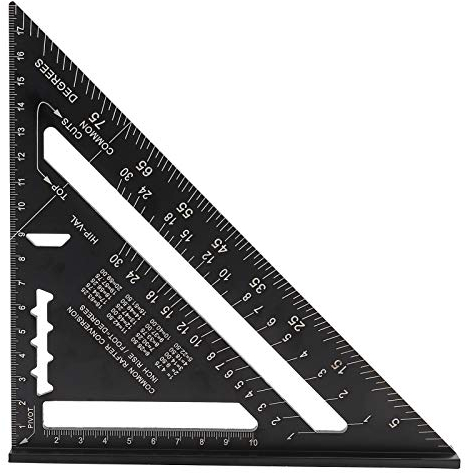 Escuadra de Carpintero Negro, Regla de Triángulo Transportador de ángulo de Triángulo de Oxidación de Aleación de Aluminio Métrico de 7 Pulgadas (Metric)