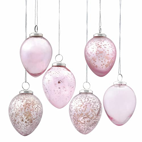 Loberon Osterei Set Cataleya | Deko Eier Ostern & Frühling | Verschiedene Muster & Strukturen | Mit Aufhängung | Aus Glas & Eisen | 6 Stück, rosa