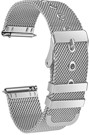 Aliwisdom Universel bracelet montre connectée 18mm 20mm 22mm watch strap, Smartwatch bracelet universelle Métal Acier inoxydable Maille Bracelets de rechange de à libération Rapide (22 mm, Argenté)