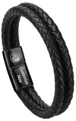 Casisto.J Pulsera Cuero Hombre - Pulsera Trenzada Hecha a Mano clásica en Negro y marrón con Cierre magnético Grabado Joyas Gratis en Caja