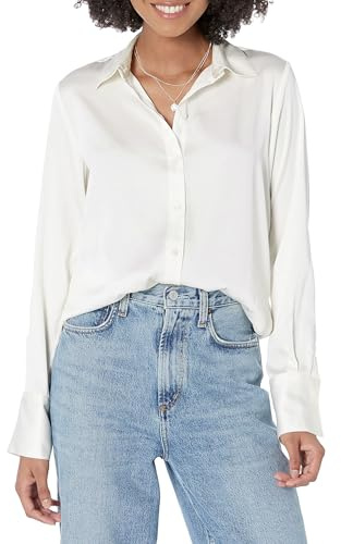 Amazon Essentials Blusa in Raso con Abbottonatura Frontale, Vestibilità Classica (Disponibile in Taglie Forti) Donna, Guscio D'uovo, M