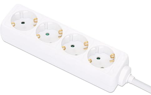 Manhattan 4-fach Steckdosenleiste, Schutzkontakt, 2m Kabel, weiß