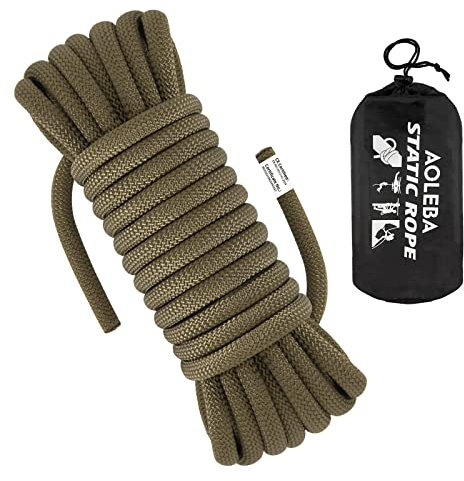 AOLEBA 10.5 mm Static Climbing Rope 10M(32ft) 20M(64ft) 30M(96ft) 50M(160ft) 70M(230ft) Outdoor Rock Climbing Ropes, Escape Rope Ice Climbing Equipment Fire Rescue Parachute Rope
