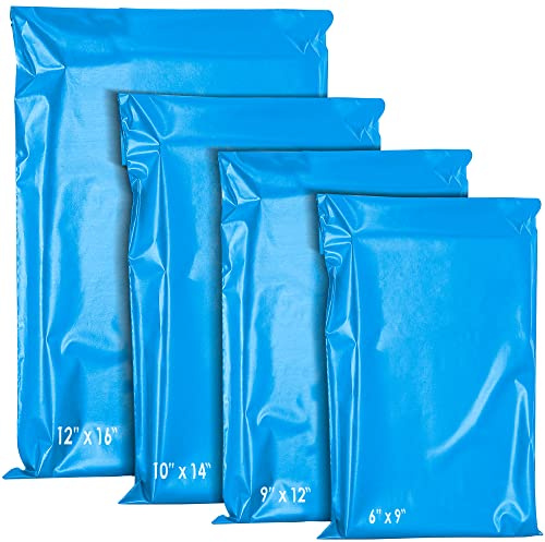 YUNJU Lot de 60 sachets d'expédition en Plastique avec Fermeture autocollante Bleu, Bleu, 4 Size Mix 60, Sac Postal