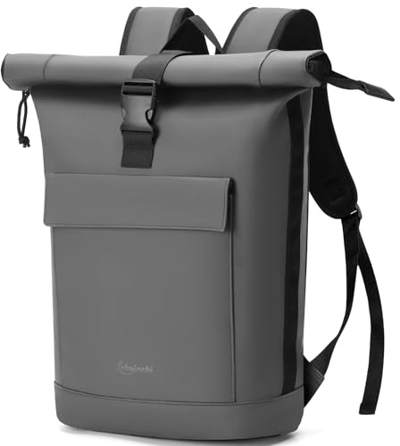 Lekeinchi Sac à Dos Roll-top pour Hommes et Femmes, Grand Sac a Dos pour Ordinateur Portable 17, Élégant et Polyvalent pour Université, Voyage, Cyclisme, École et Travail - Gris