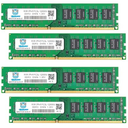 [32GB DDR3L RAM] DDR3L-1600 UDIMM 32GB Kit (4x8GB) 2Rx8 PC3L-12800U 8GB PC3-12800 DDR3-1600MHz 240 Pin DIMM Non ECC Unbuffered 1.35V/1.5V CL11 Dual Rank Desktop Memory Ram