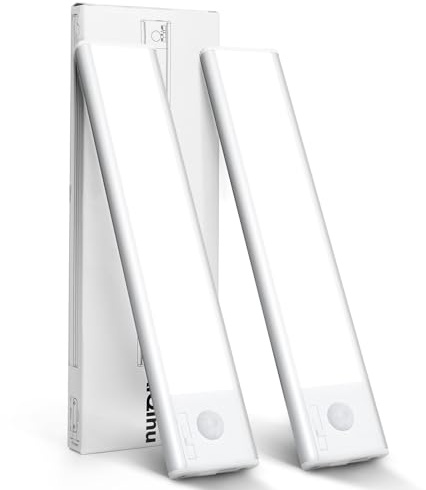 AiQInu Luce Armadio 66 LED con Sensore Movimento, USB Ricaricabile Led Sottopensile,20cm Dimmerabile Lampada Armadio con Striscia Magnetica Adesiva per Cucina, Scale, Corridoi