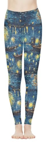 GLUDEAR Women's Paint Art Print Yoga Pants Tummy Control Workout Leggings Stretch Fitness Tights,Over Rhone Galaxy,M