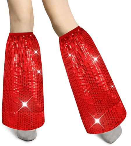 Sintege 1 Paar Pailletten Beinstulpen für Damen Karneval Disco Accessoires 70er Jahre Kostüm Retro Pailletten Beinwärmer Glitzer Stulpen für Frauen Disco Mottoparty Fasching Party Kostüm(Rot)