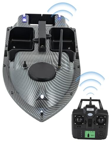 52W Angelboot Futterboot mit Echolot und GPS, 2-Köderboxen Angeln Köder Boot Angeln Köder Boot mit LED Nachtlichtern, ABS Mit Fernbedienung 600m, Fischfinder und LCD Fernsteuerung, Tasche, Kohlefaser