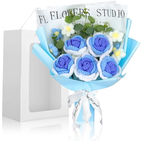 Foyucool Ramo Ganchillo con Bolsa Regalo, Azul Blanco