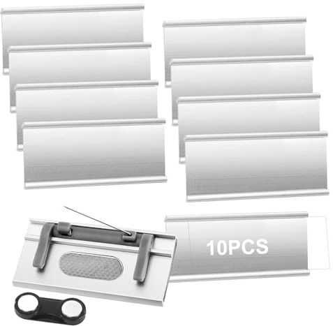 10 placas magnéticas para nombre para ropa, de aluminio, para nombres, profesionales, magnéticas, con imperdibles de seguridad, para trabajo, exposición, restaurante, escuela