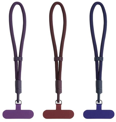 VOSSOT 3PCS Cordino Cellulare Universale, Laccetto Telefono Regolabile Moschettone Rotante 360°, Cinturino Polso Antiscivolo Poliestere Resistente, Cordino Multiuso Idea Regalo(Blu, Rosso Vino, Viola)