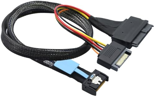 Gosera Gen5 MCIO Slimline SFF-8654 4I to SAS 8639 U.2 Adapter Cable + 15P Power Cable Converter Wire Cord 0.5m