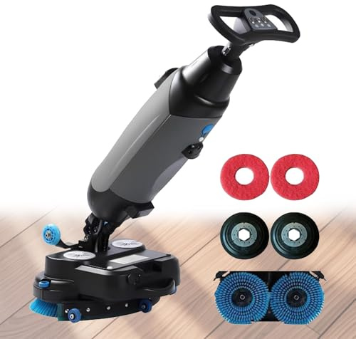 Pvxa 18 Commercial Floor Scrubber Machine, Compact Walk Behind Commercial Floor Scrubber Dryer, 13000 Sqft/H, with 18 Cleaning Width, Rotary Double Brushes 360° Grey