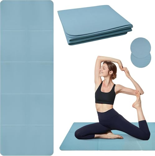 Tappetino da yoga multifunzionale in TPE 183 x 61 cm, 5 mm + 2 ginocchiere 18 x 18 cm, antiscivolo, resistente all'usura, protezione per ginocchia, gomito e polso, perfetto per pilates, blu