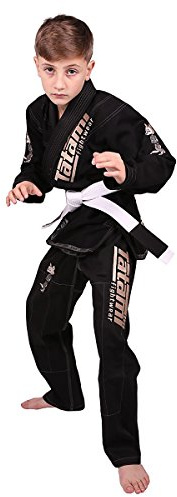 Tatami Fightwear Meerkatsu Kids Animal Jiu Jitsu Gi, 425GSM Jacket, Twill BJJ Pants, and White Belt, Black, M00