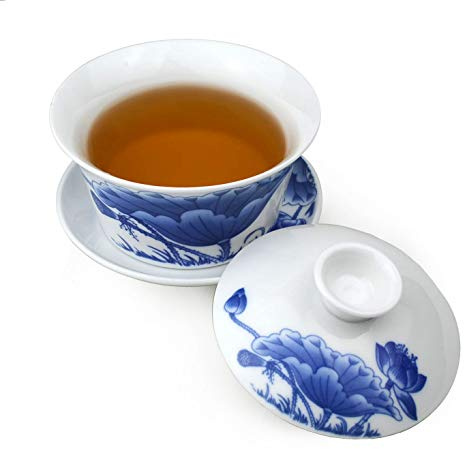 YXHUPOT Gaiwan Chinese Kung Fu Sancai 8oz tureen Tray Cup Tea Set Bowl Saucer Lid Teacup