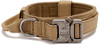 Collar de perro ajustable táctico con asa, collar suave para perros anchos, collar militar de doble cuello de metal, para perros grandes, medianos y pequeños