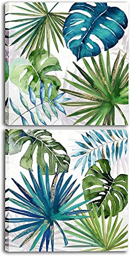 Hjjdiyes Pintura por números para adultos, con marco, 2 pinturas para salón, lienzo sin arrugas, pinceles y pintura acrílica, kit de pintura por números como regalo 25 x 25 cm (hojas tropicales)