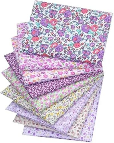 CraftsFabrics 9pcs 50cmx50cm Purple Floral Fat Quarters Fabric Bundles, Pre-Cut Squares 100% Cotton for Patchwork, Quilting, Scrapbooking, Sewing DIY Arts & Crafts Projects