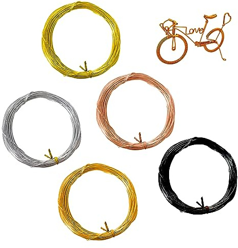 fil d'aluminium de 1 mm, 5 Couleurs et 50 Mètres de fil d'aluminium pliable, fil métallique de modélisation, fil tressé, fil métallique fixe groupé, fil décoratif (10 Mètres par Couleur)
