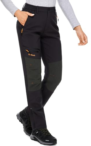 Womens Walking Waterproof Trousers Fleece Lined Thermal Ladies Winter Outdoor Windproof Warm Softshell Hiking Ski Snow Pants #6081-Black-12