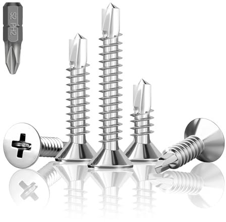 HXJDAM 200 Stück Bohrschrauben Selbstbohrende, M4.2x13mm Blechschrauben Selbstschneidend, Selbstschneidende Schrauben Edelstah, Senkkopf Kreuzschlitzschrauben Metallschrauben mit Bohrer