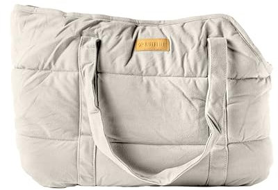 NoblePup Plush Dog Purse Carrier for Small Dogs, Soft Dog Tote Bag with Safety Harness Clip, Cozy Pet Carrier for Dogs Under 15 lbs, Comfortable Dog Shoulder Carrier for Travel, White