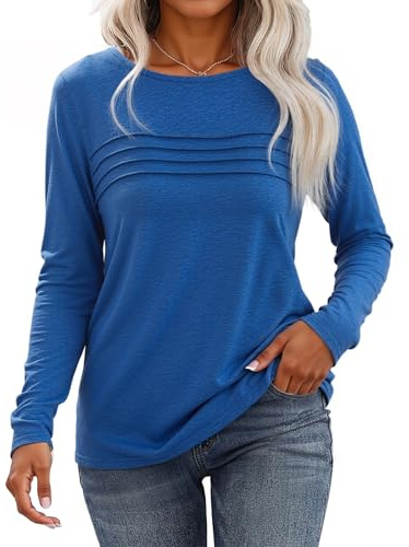 Gyabnw Maglia Manica Lunga Donna T Shirt Morbido Elegante Maglietta Girocollo Design Plissettato Donna Casual Elegante Top Bluse