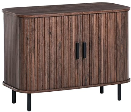 Commode Retro en MDF Pieds en Métal Porte Coulissante Marron Foncé Bradley