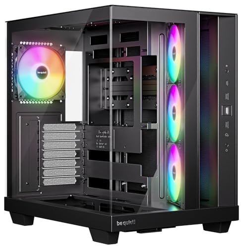 be Quiet! Light Base 500 LX Caja para PC en Black, Panel Frontal y Lateral Totalmente acristalados, diseño de Doble cámara, HUB ARGB de Ventiladores, 4 Ventiladores Light Wings LX PWM