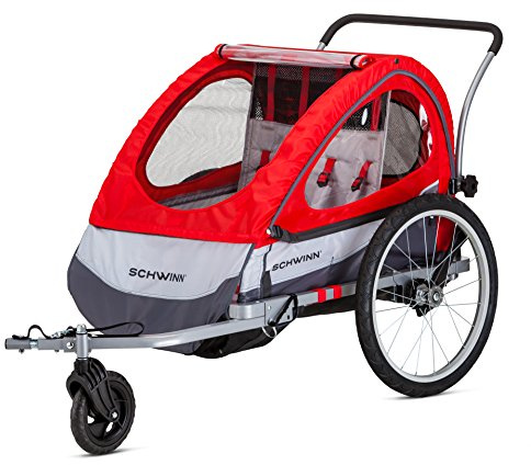 Schwinn Trailblazer Double Child Bike Trailer, Max of 2 Children with Total Weight of 80 lbs., Canopy, 20-Inch Air-Filled Tires, Red