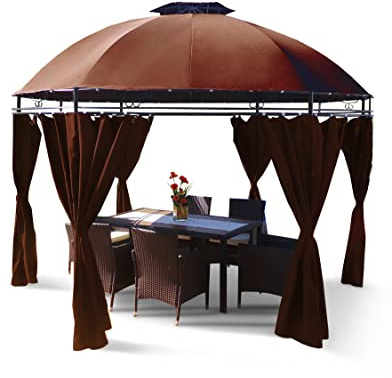 Swing & Harmonie Luxus Pavillon mit LED Beleuchtung - Hochwertiges Gartenzelt - Robustes Partyzelt - Wasserabweisender Gartenpavillon - (braun)