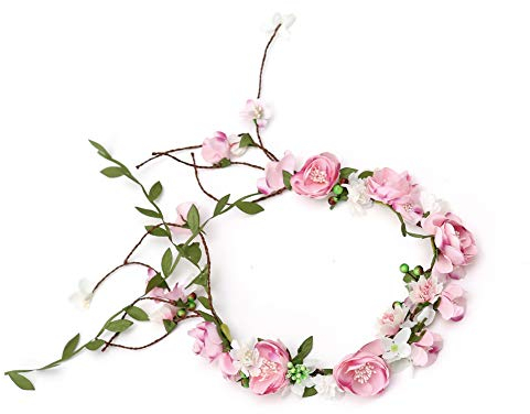 Winslet Blumenkrone, Stirnband mit verstellbarem Band für Frauen oder Mädchen als Haarschmuck (Pink)