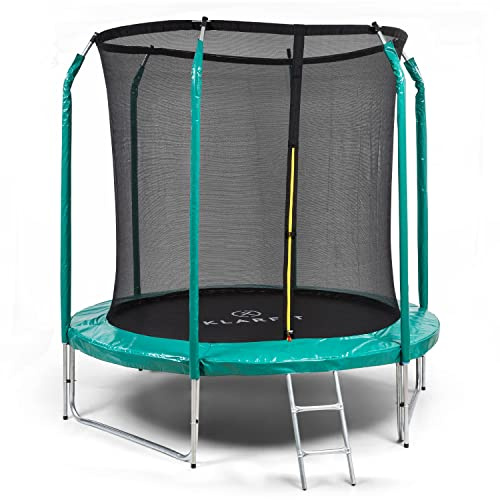 Klarfit Petit Trampoline Exterieur avec Filet de Protection, Echelle Stable, Toile résitante aux UV, Compact, Jeu de Jardin pour Enfants, 250 cm