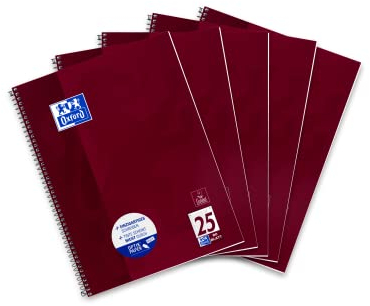 Oxford Collegeblock A4 liniert, 80 Blatt, gelocht, violett, 5 Stück