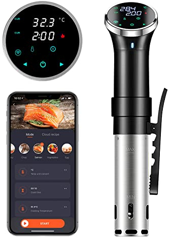 SURLABA Sous Vide Garer Wifi, 1100W Sous Vide Stick Präzisionskochtopf Immersion Zirkulator mit Temperatureinstellung 25-95°C+Timer, IPX7 Wasserdicht für Zubereitung von Familienessen, Weihnachtsessen