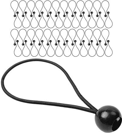 Gommino di tensione con pallina, 50 pezzi, lunghezza 20 cm, corde in gomma spesse 5 mm, nero, tenditore in gomma per teloni, padiglioni, tende, reti per rimorchi