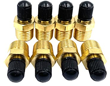 8Pcs 1/4 NPT Schrader Valve,Brass 1/4NPT Male Thread Tank Valve with Standard Valve Core and Sealing Caps