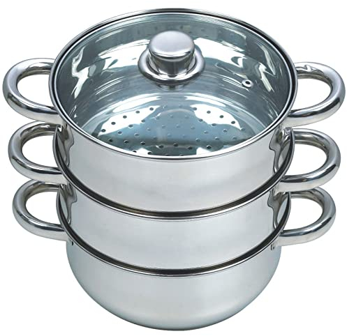 ZENO 28CM Steamer Pot | Cooking Pots | Food Vegetable Steamer | Stainless Steel Pot | Great For Vegetables, Seafood, Meat Cooker | Cooking Kitchen Pan Set | Large Metal Cooking Pots