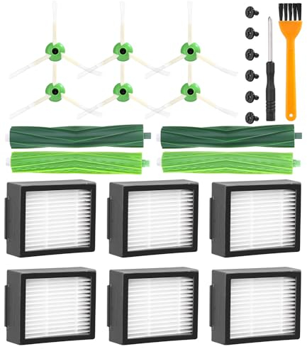 Pièces de Rechange pour iRobot Roomba E5 E6 i7 i7+ i3 i3+ i4 i4+ i6 i6+ j7 j7+, Kits accessoires de Remplacement pour iRobot i & e & j Séries, 6 Filtre,6 Brosses Latérales, 4 Brosses en Caoutchouc