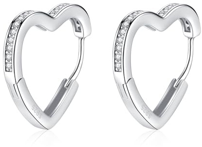 Cangall Pendientes de aro de plata de ley 925 pequeños, pendientes de aro para mujer, cartílago para dormir, pendientes para mujeres y niñas, con forma de corazón, Circonita cúbica