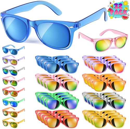 Kids Sunglasses Party Favors Bulk - 32Packs Goodie Bags Stuffers for Kids 3-8, Boys Girls Neon Sunglass with UV400 Protection for Kid Birthday Party, Pool Party Supplies, End of Year Student Gifts