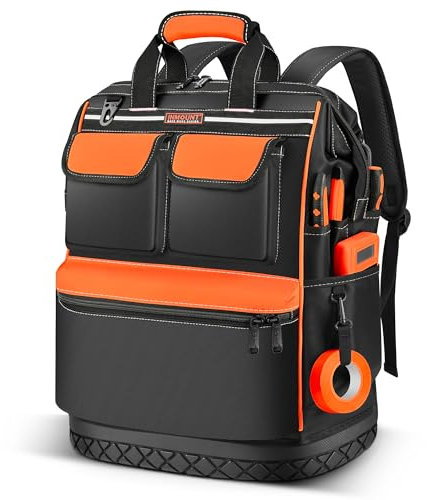 LOKASS Werkzeugrucksack für Männer/Frauen, weit geöffnete Werkzeugtasche mit doppelt öffnendem Metallreißverschluss, wasserdichter Werkzeugträger mit Zahlenschloss, Geschenk für Elektrofach/Ingenieur,