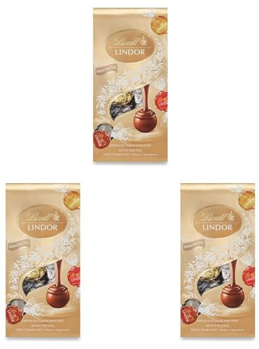 Lindt Schokolade LINDOR Mischung | 137 g Beutel | ca. 10 Kugeln mit zartschmelzender Füllung in den Sorten Milch, dunkel 60%, weiß, Haselnuss | Pralinen-Geschenk| Geschenk (Packung mit 3)