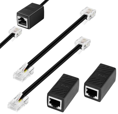 Watlikeup 2 PCS RJ45 to RJ11 Adapter Set - 0.15m Black RJ11 Cable,8P8C to 6P4C Converter,for ADSL Modem,Analog Phone,Fax Machine,Ethernet Patch Network