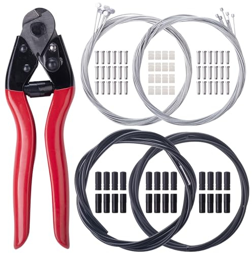 87Pcs Steel Bike Brake Shifter Cable Kit with Stainless Steel Bike Cable Cutter,UniversalBrake Cable Housing Shifter Cable Set with Cable End Caps,Copper Sleeves and O-Rings for Mountain Road Bike