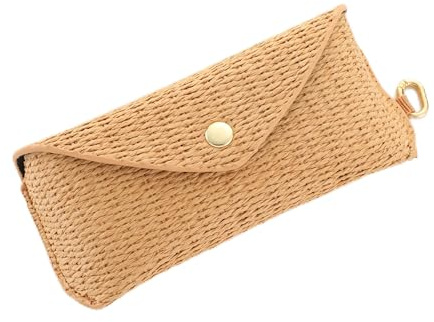 Glasses Case en paille tressée beige, étui à lunettes de soleil souple et léger avec clip mousqueton, boîte à lunettes de voyage pratique pour lunettes, étui lunettes rigide et rangement lunettes